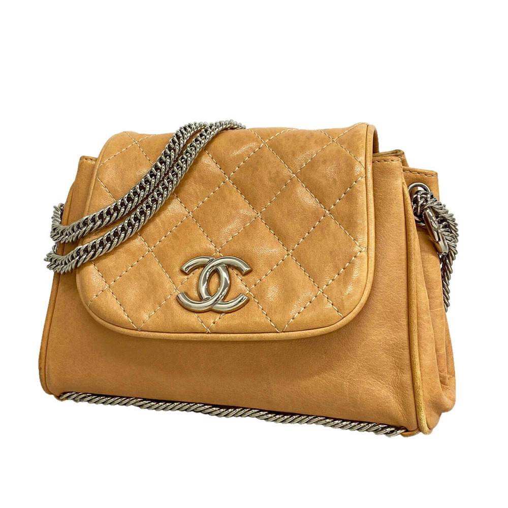 Chanel Matelassé Chain Shoulder Bag, Lambskin, Light Brown, Women's
